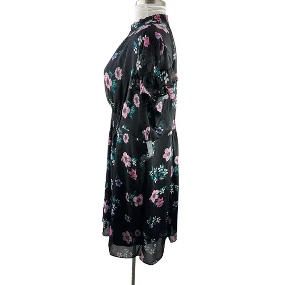 NWT Lane Bryant Floral Dress Black Smocked Keyhole Chiffon Plus Size 24 P - Picture 6 of 13